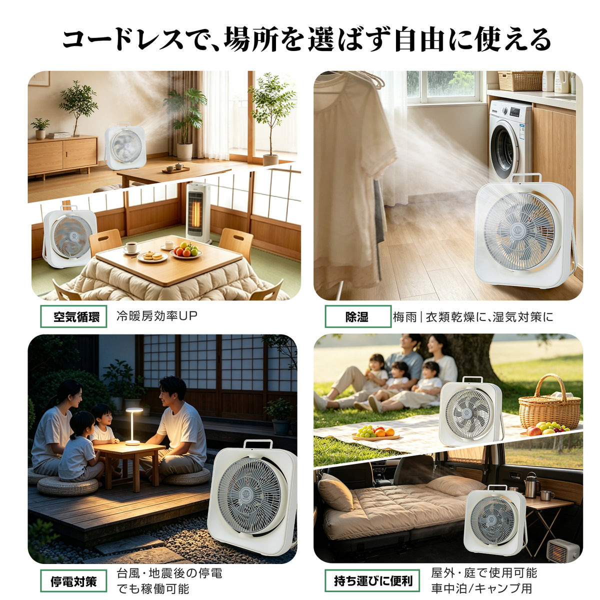Aaoyun D7 ボックス型コードレスサーキュレーター｜床置き・最長25時間・35畳対応・組立不要