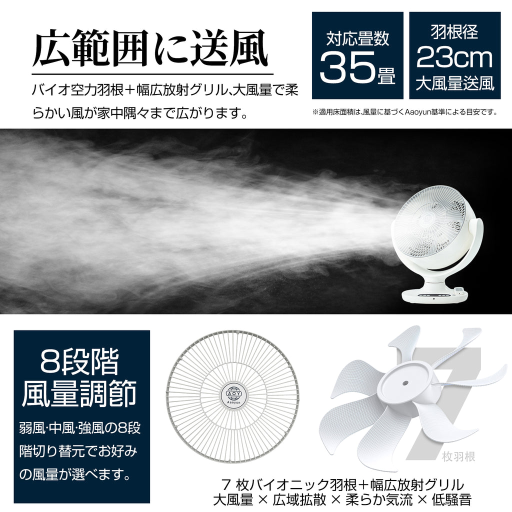 Aaoyun D6 コードレス床置きサーキュレーター｜丸洗い対応・最長25時間・35畳対応・3D自動首振り