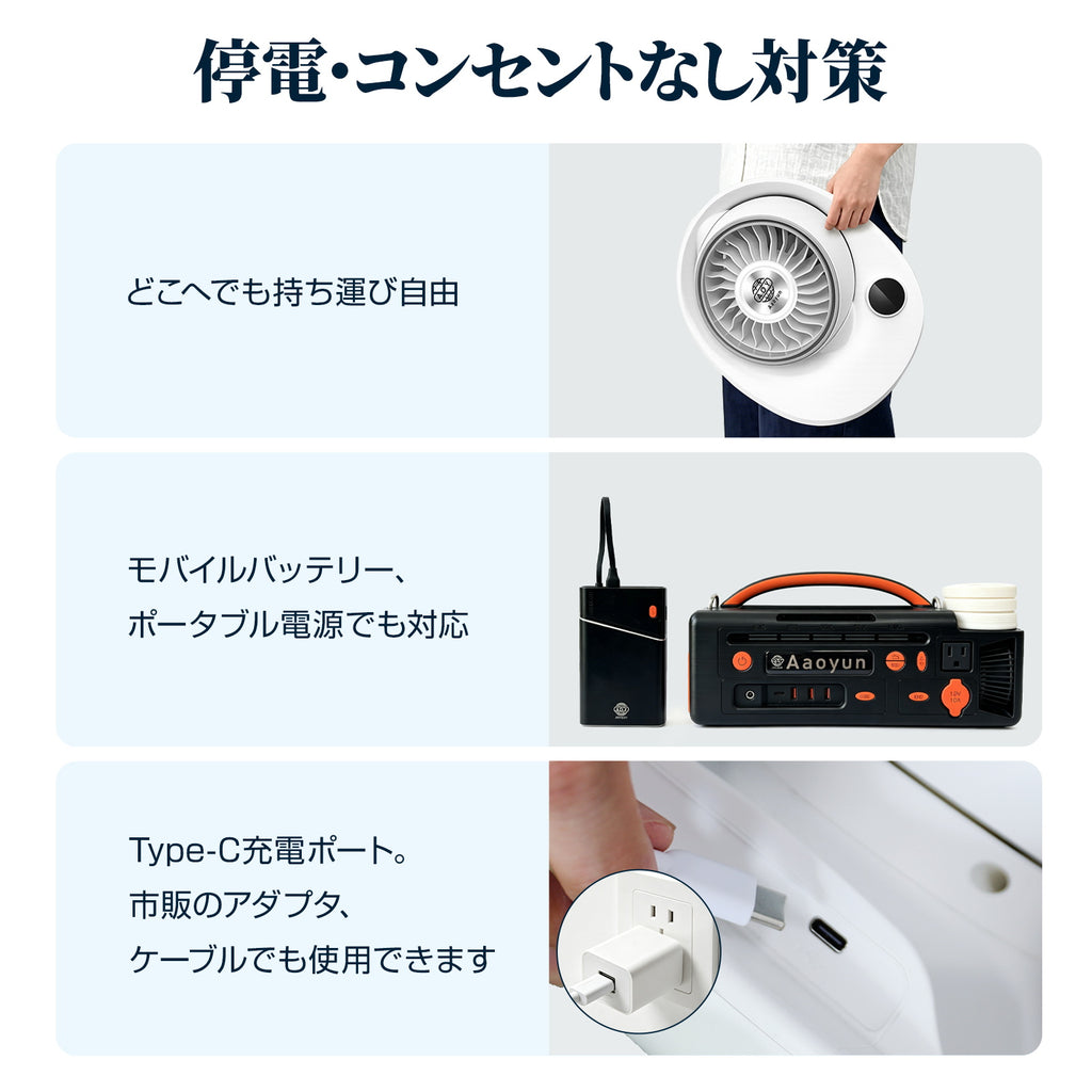 Aaoyun D3 コードレス卓上サーキュレーター｜最長43時間・30畳対応・左右120°自動首振り・LEDライト搭載